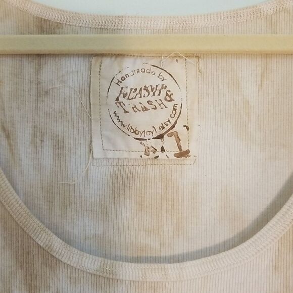 Flash & Trash, cream/brown tank top. Size L. - Picture 2 of 5